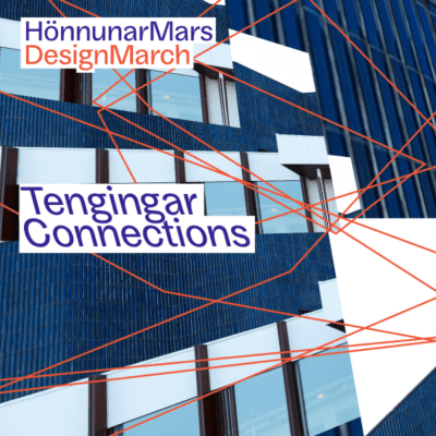 Blue tiled roof of The Nordic House split in many images connected with red lines