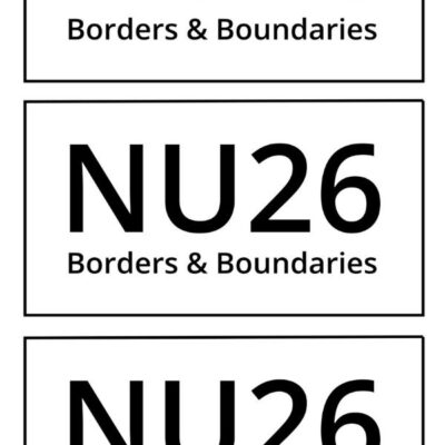 whote background. Black letters: Nu 26, Borders & Boundaries
