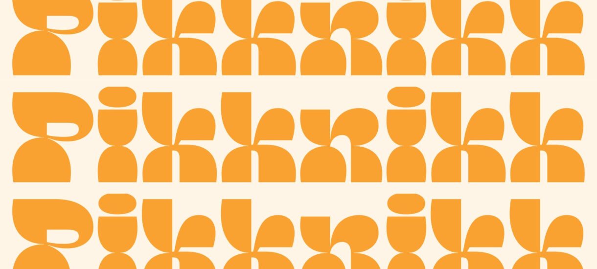 The text PIKKNIKK repeated three times. Orange letters on a soft orange background
