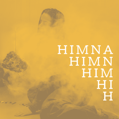 yellow image of a woman covered in smoke. white letters spell HIMNA