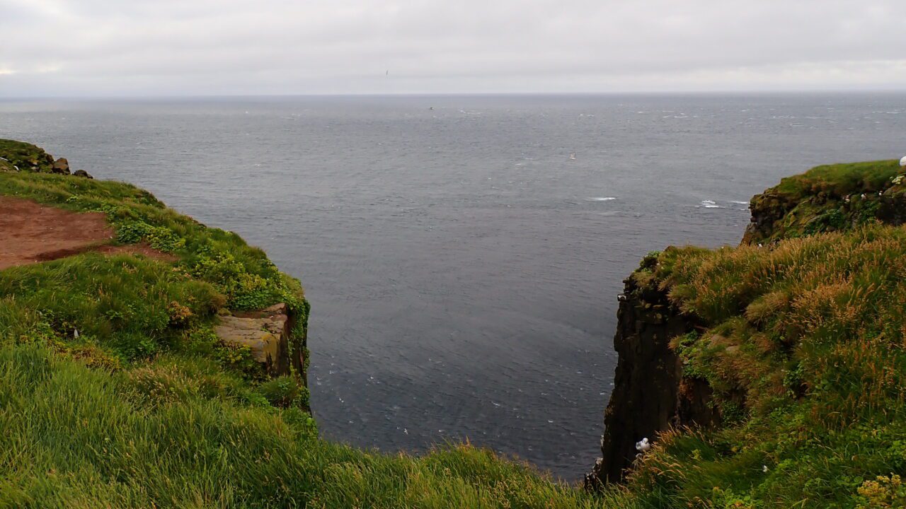 picture of the view out towards sea with cliffs in the foreground