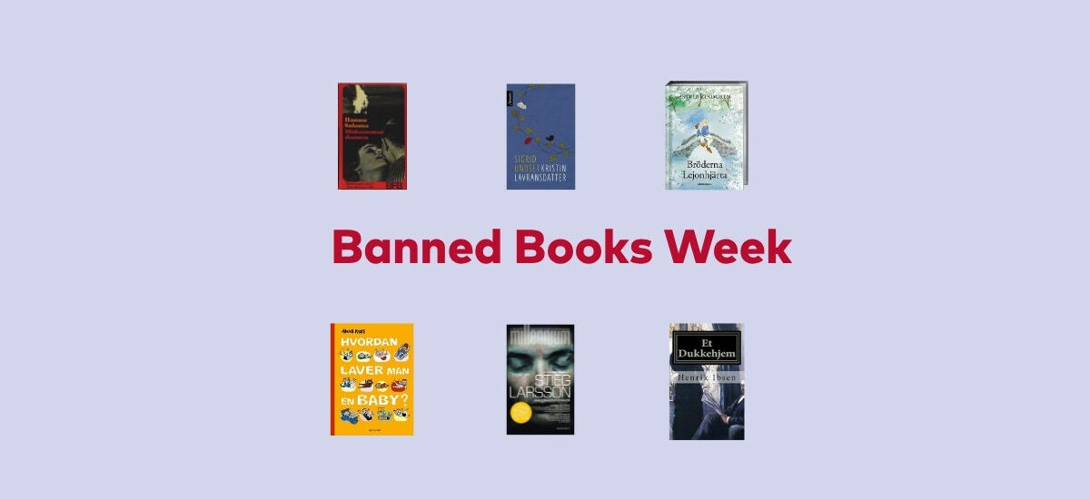 The text "Banned Books Week" with pictures of book covers